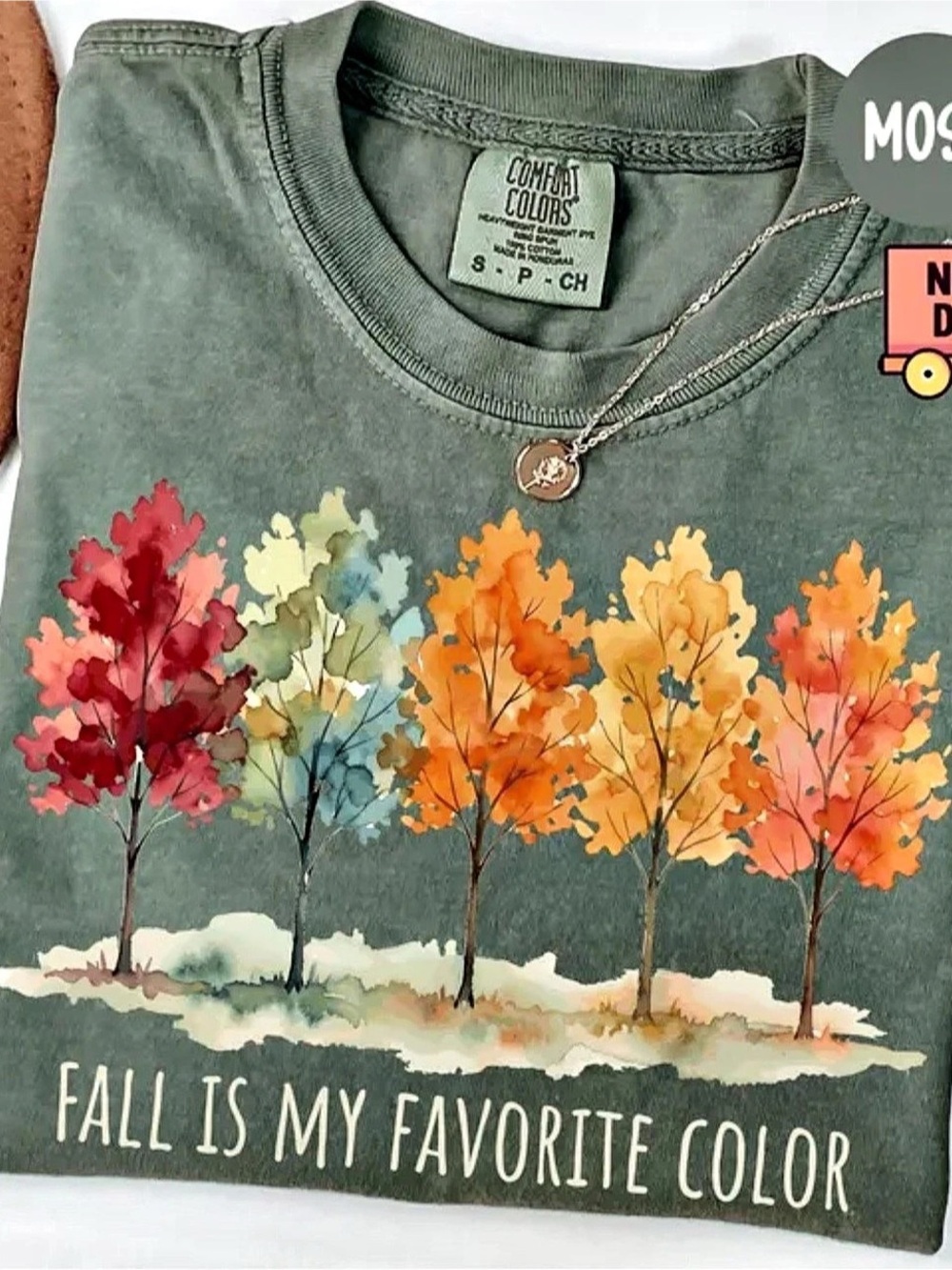 Comfort Colors Moss Fall Is My Favorite Color Watercolor Trees T-Shirt